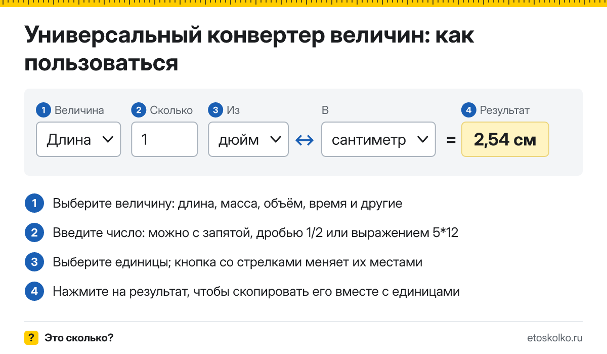 Конвертер величин онлайн для длины, массы, объёма и времени