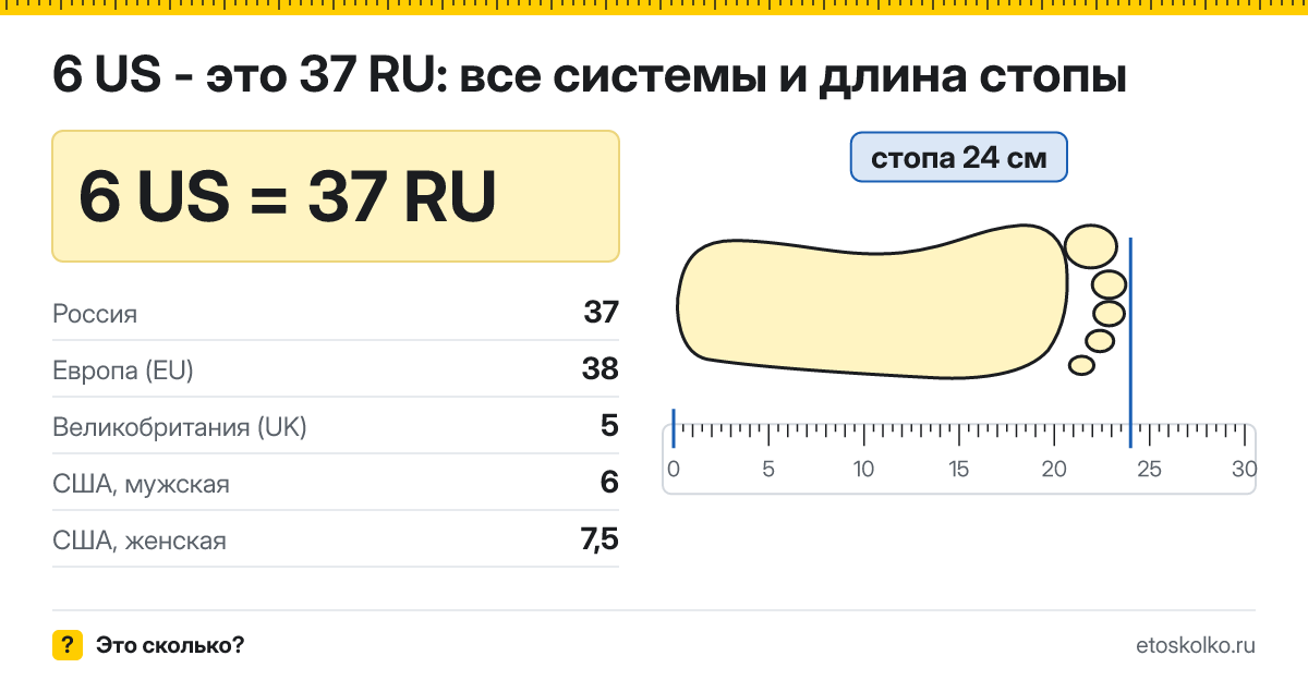 6 американский размер обуви это какой русский и сколько см