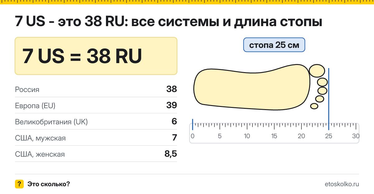 7 американский размер обуви это какой русский и сколько см