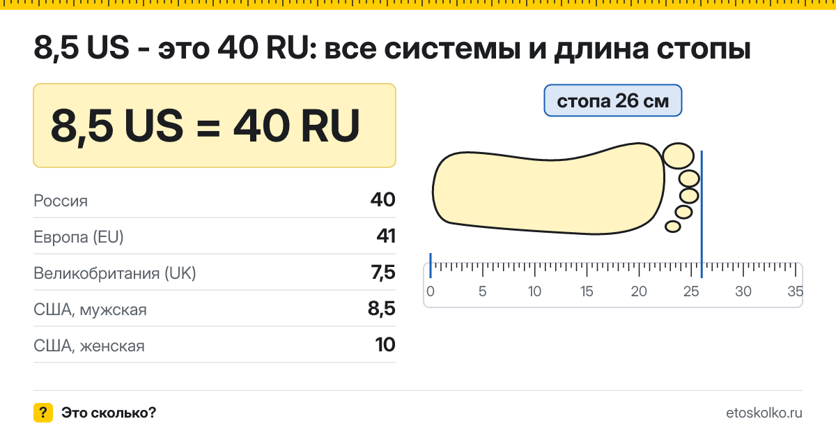 8,5 американский размер обуви это какой русский и сколько см