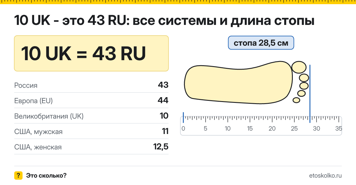 10 британский размер обуви это какой русский и сколько см