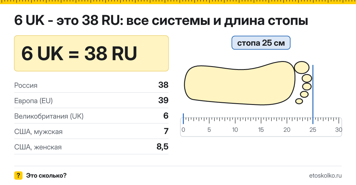 6 британский размер обуви это какой русский и сколько см