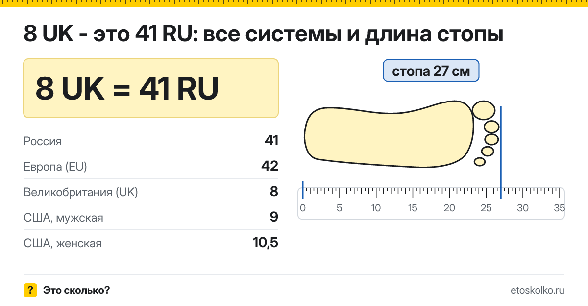 8 британский размер обуви это какой русский и сколько см