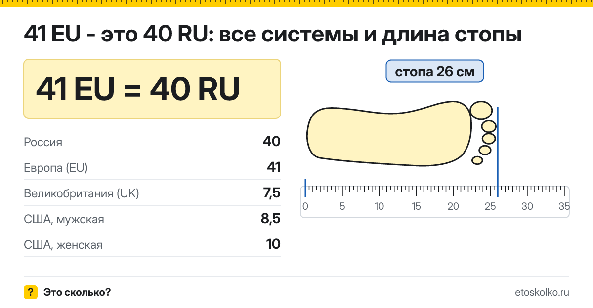 41 европейский размер обуви это какой русский и сколько см