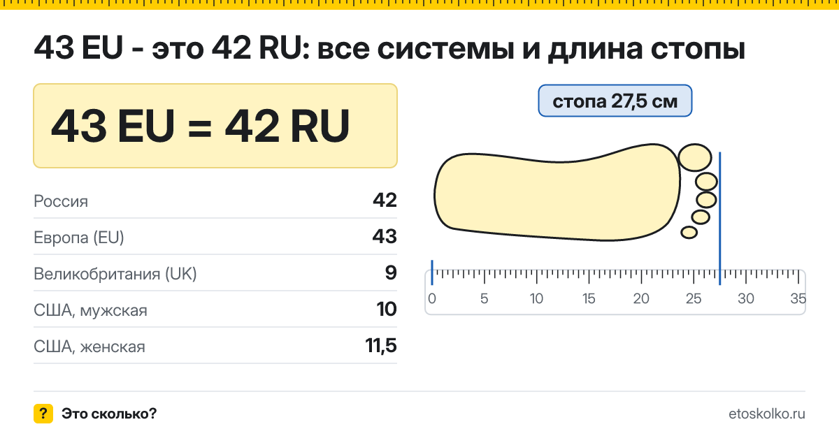 43 европейский размер обуви это какой русский и сколько см