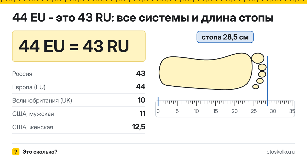 44 европейский размер обуви это какой русский и сколько см
