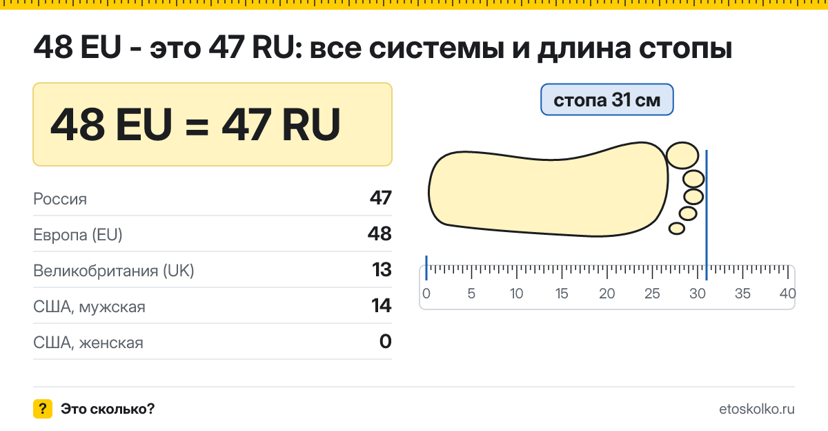 48 европейский размер обуви это какой русский и сколько см