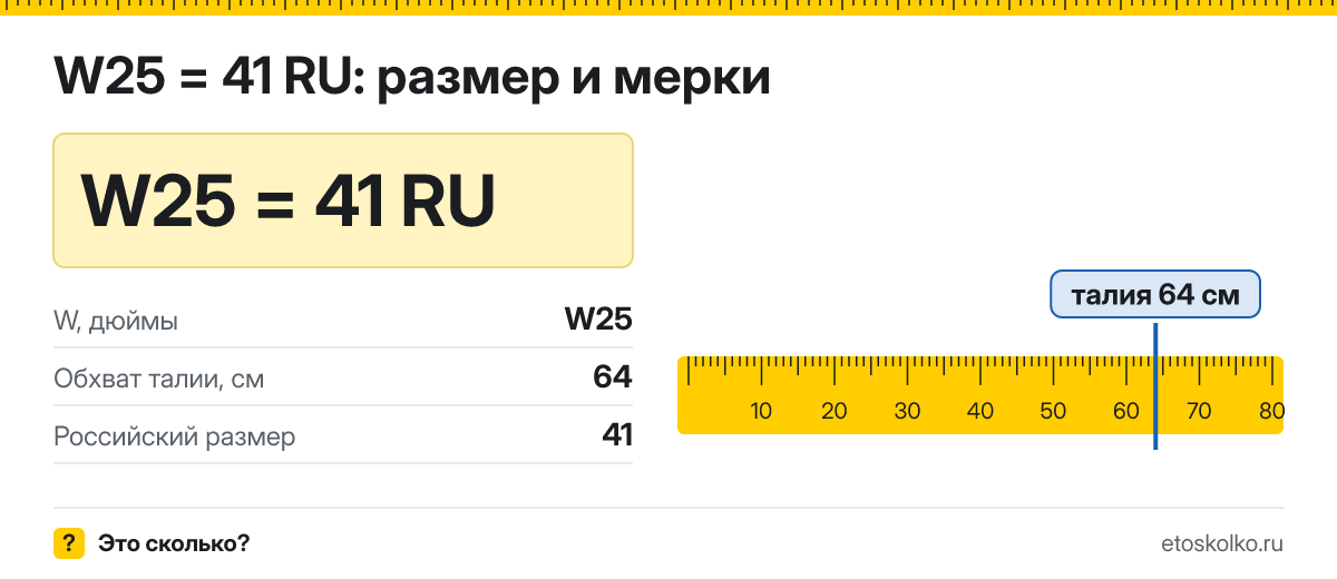 W25 это какой русский размер джинсов и обхват талии