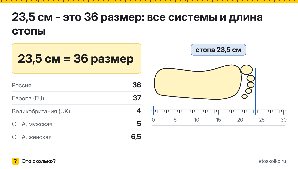 23,5 см стопа это какой размер обуви в России и Европе